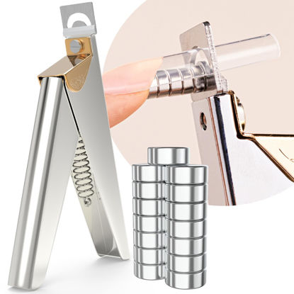 Picture of Silver Premium Nail Clippers with Magnet Sizers for Acrylic Nails, Professional Stainless Steel Fake False Nail Tip Clipper Cutter Trimmer, Manicure Tool for Salon Home Nail Art