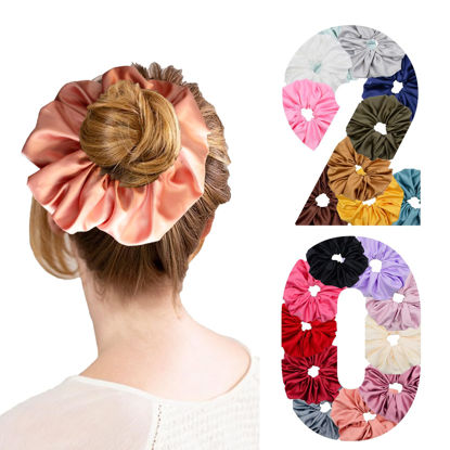 Picture of Simnice 20 Colors Oversize Satin Scrunchies - Hair Elastic Silk Scrunchies & Extra Large Jumbo Hair Scrunchies Hair Ties Accessories for Women Girls