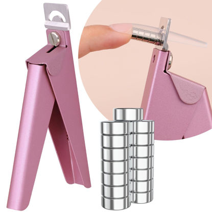 Picture of Light Pink(Matte) Adjustable Nail Clippers with Magnet Sizers for Acrylic Nails, Professional Stainless Steel Fake False Nail Tip Clipper Cutter Trimmer, Manicure Tool for Salon Home Nail Art