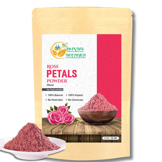 Picture of Herbs Botanica Rose Petal Powder Natural, 100% Natural for Face Mask, DIY Skin Care, Aromatherapy, No Preservatives or Colors, Chemical-Free Herbal Powder, 100 gm / 3.52 oz