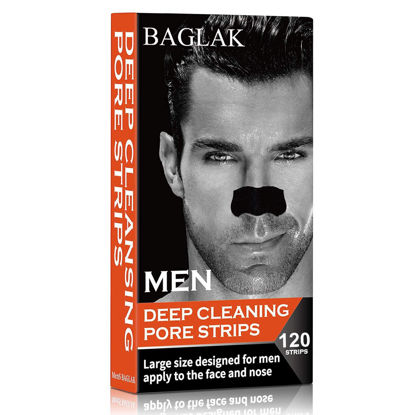 Picture of BAGLAK Men Blackhead Pore Strips - 120 Strips - Deep Cleansing - Face Nose Pores - Blackheads Removal - Large Size For Nose+Face