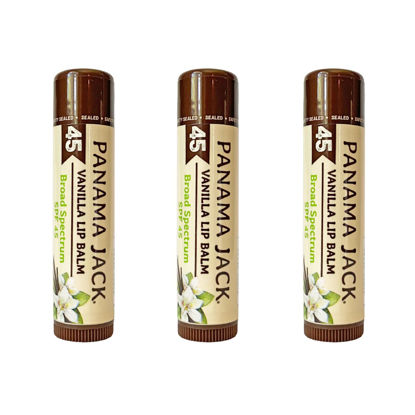 Picture of Panama Jack Sunscreen Lip Balm - SPF 45, Broad Spectrum UVA-UVB Sunscreen Protection, Prevents & Soothes Dry, Chapped Lips, Vanilla, 3-pack