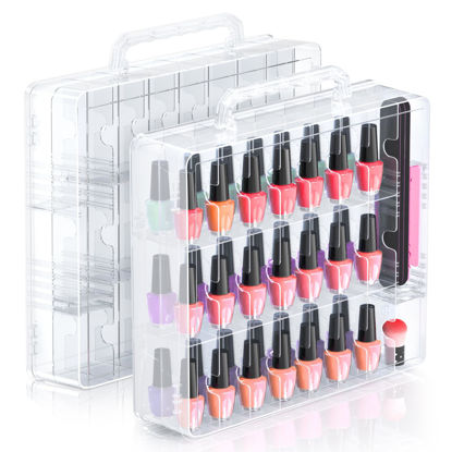 Picture of Beloving 2pcs Nail Polish Organizer, Portable 48 Bottles Clear Nail Polish Holder with Adjustable Divider, Gel Nail Polish Storage Double Side Nail Polish Organizer Case for Nail Tech