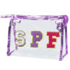 Picture of COSHAYSOO Clear Makeup Bag Preppy Sunscreen Zipper Pouch Beach Pool Travel Things Summer Stuff Traveling Cosmetic Toiletry Make Up Essential Gift for Women Teen Girl with Letter Patch Purple SPF
