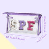 Picture of COSHAYSOO Clear Makeup Bag Preppy Sunscreen Zipper Pouch Beach Pool Travel Things Summer Stuff Traveling Cosmetic Toiletry Make Up Essential Gift for Women Teen Girl with Letter Patch Purple SPF