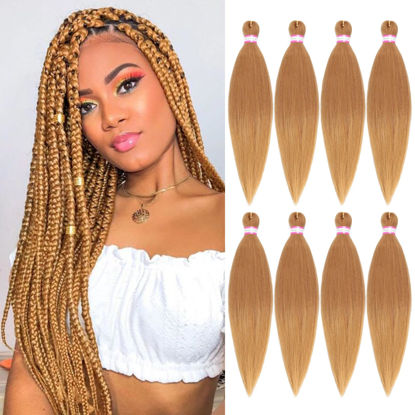 Picture of Dorsanee Honey Blonde Braiding Hair Pre Stretched 20 Inch 8 Packs Braiding Hair Extensions for Crochet Box Braids Twists Locs Hair Itch Free Soft Yaki Texture Hot Water Setting (20inch,#27)