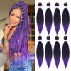 Picture of Dorsanee Ombre Purple Braiding Hair Pre Stretched 20 Inch 8 Packs Braiding Hair Extensions for Crochet Box Braids Twists Locs Hair Itch Free Soft Yaki Texture Hot Water Setting (20inch,#1B/Purple)