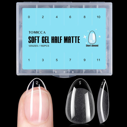 Picture of TOMICCA Short Almond Nail Tips,Gel X Nail Tips 192Pcs Acrylic Fake Nails Half Matte Soft Full Cover Almond Nail Tips 12Sizes for Nail Extension Home DIY Nail Salon