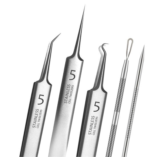 Picture of 5pcs Blackhead Remover Tweezers Pimple Popper Tool Kit, Precision Acne Needle Comedone Blackhead Tweezers Extractor Removal Whitehead Popping Zit for Nose Face Skin Blemish Extractor Tool