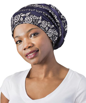 Picture of FocusCare Sleeping Cap, Frizzy Hair Satin Lined Women Extra Large Headwear Blue Navy