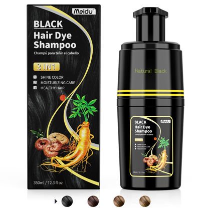 Picture of Black Hair Dye Shampoo 3 in 1, Hair Color Shampoo for Cover Grey Hair, Natural Hair Dye Shampoo with Herbal Ingredient for Men and Women (MEIDU Black)