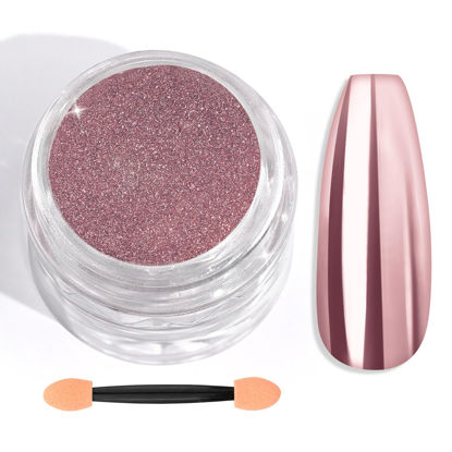 Picture of Saviland Rose Gold Chrome Nail Powder - 1g Metallic Mirror Effect Rose Gold Chrome Powder for Nails, Professional Gel Polish Chrome Powder Nail Glitter Manicure Pigment for Nail Art Design Home DIY