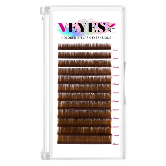 Picture of VEYES INC Colored Lash Extensions 03 05 07 15 C/D Curl 8-16mm Mixed Length Tray, Premium Individual Silk Eyelashes, Professional Supplies for Lash Techs (Light Brown 0.15 D 8-16mm)