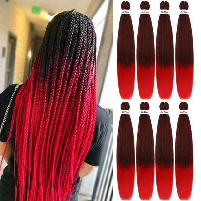 Picture of Liang Dian Pre Stretched Braiding Hair Ombre 30 Inch 8 Packs Synthetic Crochet Braids Hot Water Setting Professional Soft Yaki Texture Synthetic Hair Extensions(30 Inch 1B/Red)