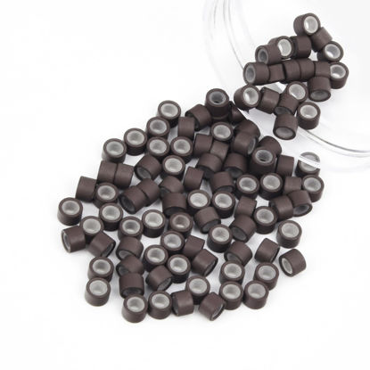 Picture of Vlasy 100Pcs 4mm Silicone Lined Micro Ring Beads for Hair Extensions 5Colors Apply (100Pcs Brown)
