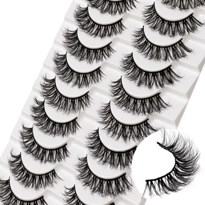 Picture of Veleasha Russian Strip Lashes DD Curl False Eyelashes Fluffy Wispy Faux Mink Lashes 10 Pairs Pack (D12)