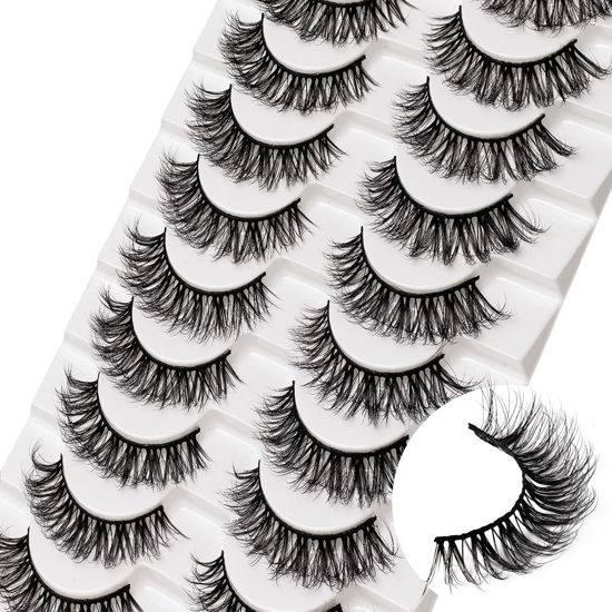 Picture of Veleasha Russian Strip Lashes DD Curl False Eyelashes Fluffy Wispy Faux Mink Lashes 10 Pairs Pack (D12)