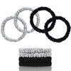 Picture of SEMRUE 100% Mulberry Silk Scrunchies, 4 Count (Black, Silver Gray) - 22 Momme Pure Mulberry Silk, Elastic Hair Ties, Protects Hair from Damage, Suitable for Various Hairstyles, Fashion Item Choice