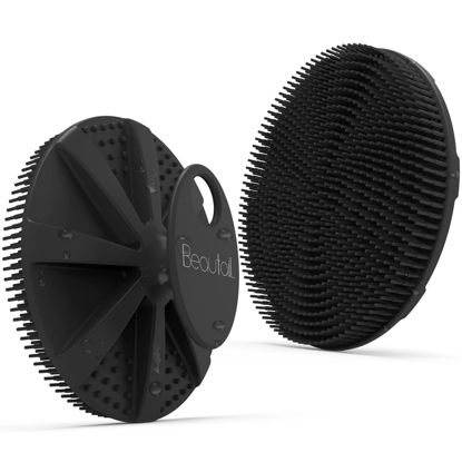 Picture of Silicone Body Scrubber Shower Bath Brush, More Hygienic Than Traditional Loofah, Lather Nicely, Long Lasting, Gentle Exfoliating for Women Men Baby Sensitive Skin, 1 Pack, Black