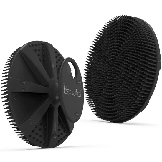 Picture of Silicone Body Scrubber Shower Bath Brush, More Hygienic Than Traditional Loofah, Lather Nicely, Long Lasting, Gentle Exfoliating for Women Men Baby Sensitive Skin, 1 Pack, Black