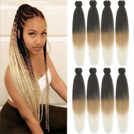 Picture of Liang Dian Pre Stretched Braiding Hair Ombre 26 Inch 8 Packs Synthetic Crochet Braids Hot Water Setting Professional Soft Yaki Texture Synthetic Hair Extensions(1B/27/613)