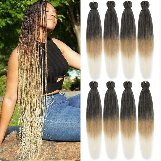 Picture of Liang Dian Pre Stretched Braiding Hair Ombre 30 Inch 8 Packs Synthetic Crochet Braids Hot Water Setting Professional Soft Yaki Texture Synthetic Hair Extensions(1B/27/613)
