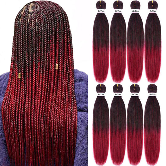 Picture of Liang Dian Pre Stretched Braiding Hair Ombre 30 Inch 8 Packs Synthetic Crochet Braids Hot Water Setting Professional Soft Yaki Texture Synthetic Hair Extensions(1B/Bug)