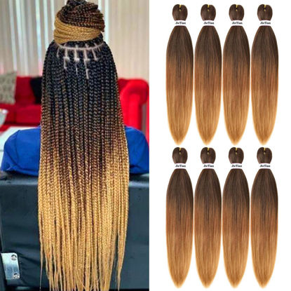 Picture of Liang Dian Pre Stretched Braiding Hair Ombre 26 Inch 8 Packs Synthetic Crochet Braids Hot Water Setting Professional Soft Yaki Texture Synthetic Hair Extensions(1B/30/27)