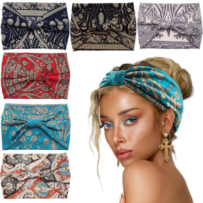 Picture of Yeshan Wide Headbands for Women Boho Knotted Head Wraps Turbans Non Slip Bandana Headbands Sport Yoga Workout Stretchy Hair bands,Pack of 6