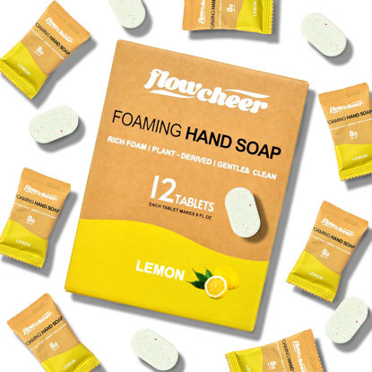 Picture of flowcheer Foaming Hand Soap Tablet Refills-12 pack Makes 96 fl oz (12 x 8 fl oz Bottles)- Lemon Scented Hand Wash Soap Refills Tablets for Zero Waste Eco Friendly Cleaning Supplies