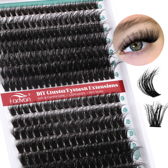 Picture of FADVAN Thick Lash Clusters 60D+80D 3D Fluffy Eyelash Clusters 280pcs Reusable Cluster Eyelash Extensions C Curl Long Individual Lashes Mixed 10-20mm to Use at Home (60+80D-C-10-20mm)