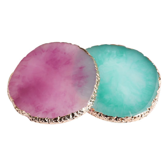Picture of 2 Pcs Resin Nail Art Palette, Nail Art Painting Palettes Gold Edge Nail Holder Nail Art Display Board
