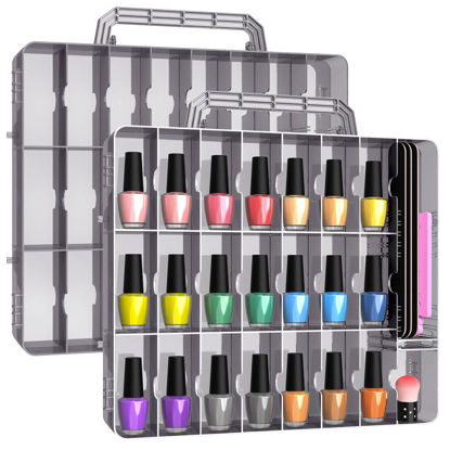 Picture of Beloving 2pcs Nail Polish Organizer, Gel Nail Polish Storage Double Side Nail Polish Organizer Case for Nail Tech, Portable 48 Bottles Clear Nail Polish Holder with Adjustable Divider Grey