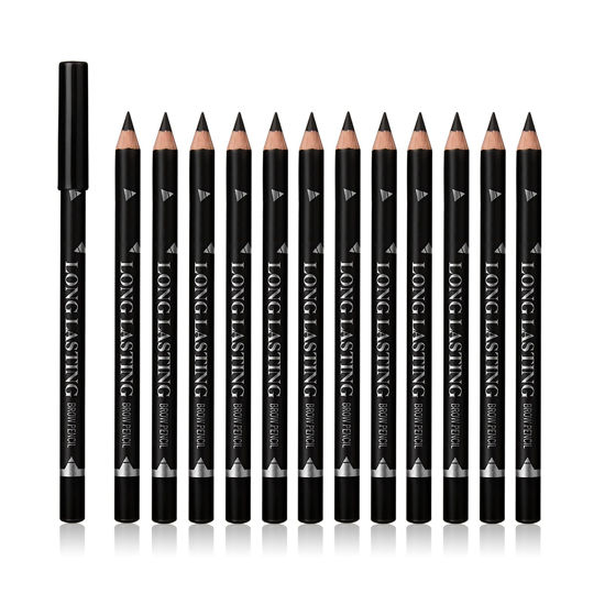 Picture of Sumeitang 12 Pcs Black Eyebrow Pencil Eyeliner Set, Waterproof Eye Brow Pencil, Easy to Color, Long Lasting Eye Liner Gel Pen, Women Professional Eye-Makeup Pencil