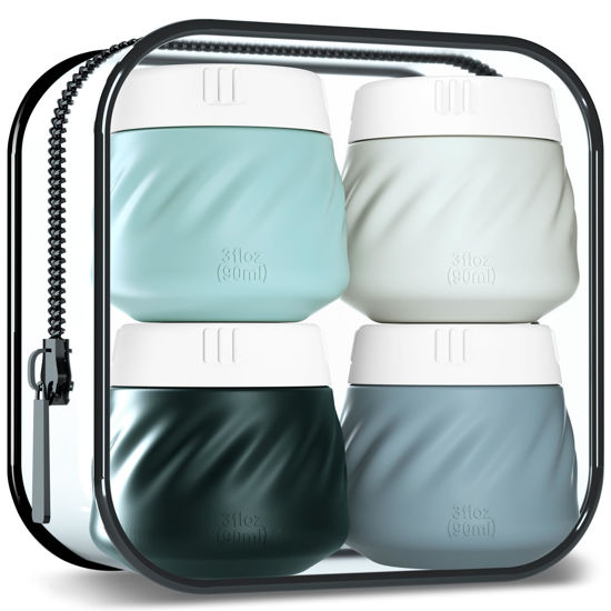 Picture of Gemice Travel Containers for Toiletries, Silicone Cream Jars TSA Approved Travel Size Containers with Clear Bag, Leak-proof Travel Accessories with Lid for Cosmetic Face Body Hand Cream (4 Pack)