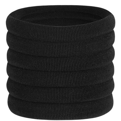 Picture of 60 Pcs 2 Inch Black No Damage Hair Ties for Women Thick Hair, Large Soft Seamless Nylon Fabric Elastic Hair Ties Ponytail Hair Holders Hair Elastics Hair Band for Women