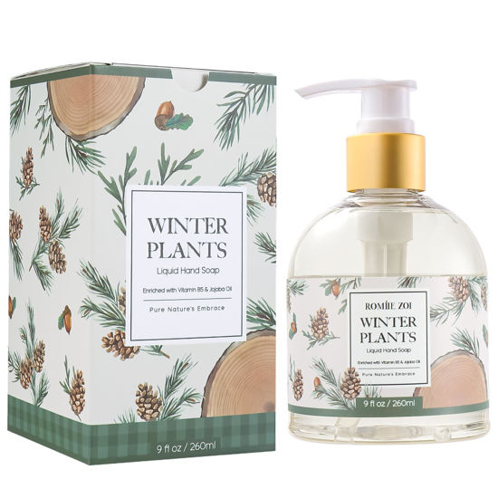 Picture of ROMIIE ZOI Christmas Liquid Hand Soap with Gift Box - Winter Plants, Infused with Winter Pine Scent - 260ml/ 9 fl.oz