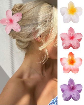 Picture of GQLV Flower Hair Claw Clips-4PCS for Thick Hair,Strong Hold Nonslip,Hawaiian,Cute Large Hair Clips,Banana Clip for Thin Hair,Hair Accessories for Women Girls Holiday Gifts (A-4pcs large colorful