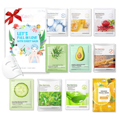 Picture of Kaely 10 Pack Variety Sheet Masks,Spa Party Face Masks for Kids Skin Care,Facial Mask Skincare Set Korean,Moisturize,Brighten,Nourish for All Skin Types,Birthday Gifts for Women Men Girls,Set01