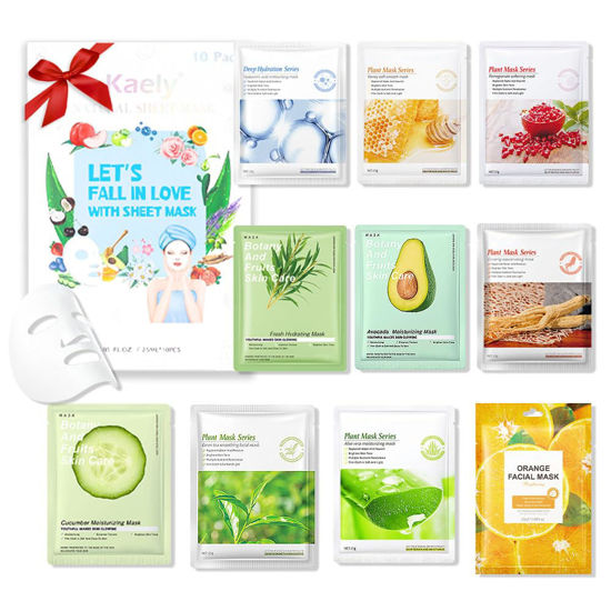 Picture of Kaely 10 Pack Variety Sheet Masks,Spa Party Face Masks for Kids Skin Care,Facial Mask Skincare Set Korean,Moisturize,Brighten,Nourish for All Skin Types,Birthday Gifts for Women Men Girls,Set01