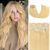 Picture of Honsoo Hair Extensions Clip In Hair Extensions Real Human Hair Bleach Blonde 70g 7pcs 12inch Short Hair 100% Remy Human Hair Gift For Women Seamless Clips Soft Hair No Tangles