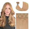Picture of Honsoo Golden Brown Hair Extensions Clip In Human Hair Extensions Reddish Blonde 70g 20in 7pcs Natural Long Soft Hair, Can Be Styled Long Hair Extensions