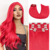 Picture of Honsoo Red Seamless Hair Extensions Clip In Real Human Hair Colorful Hair Extensions 12inch 70g 7pcs Straight Silky Hair Extensions For Women Natural Hair