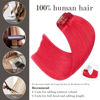Picture of Honsoo Red Seamless Hair Extensions Clip In Real Human Hair Colorful Hair Extensions 12inch 70g 7pcs Straight Silky Hair Extensions For Women Natural Hair