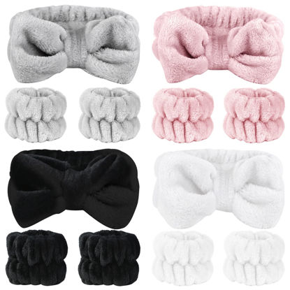 Picture of SLNZAPTY 12 PCS Face Wash Headband Wristband Set for Women Girls, Soft Microfiber Facial Spa Hair Wraps Makeup Skincare Bath Headbands Wrist Bands for Washing Face（White, Pink, Gray, Black）