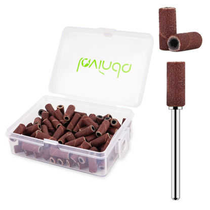 Picture of Lavinda 80 Piece Small Sanding Bands Nail Drill Bit, Fine Sanding Bands for Nail Drill with 3.1mm Mandrel Bit for Acrylic Nails Gel Removing Shaping Polishing Nail Salon Use (180 Grit, Brown)