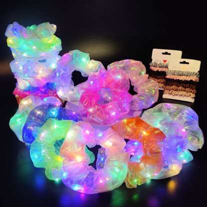 Picture of 20Pcs Light Up Scrunchies with 12Pcs Satin Elastic Hair Bands, LED Hair Ties for Women & Girls, Glow in the Dark Party Supplies Christmas Party Favor Festival Rave Accessories for Neon Glow Party