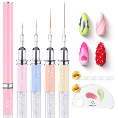 Picture of Beetles Gel Polish Nail Art Liner Brushes 5Pcs Painting Art Design Pen Set Diamond Application Rhinestone Handle Drawing Nail Art Brushes Tools Sizes 5/6/11/20/25mm Nail Art Design Gift for Women