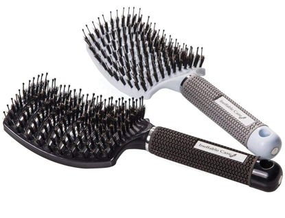 Picture of Boar Bristle Hair Brush set - Curved and Vented for Wet and Dry Detangling Hair Brush for Women Long, Thick, Thin, Curly & Tangled Hair Vent Brush - Stocking Stuffers Gift kit