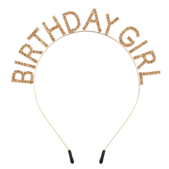 Picture of AOPRIE Birthday Girl Headband Birthday Tiara for Women Girls Happy Birthday Princess Crown Rhinestone Happy Birthday Accessories, Champagne Gold